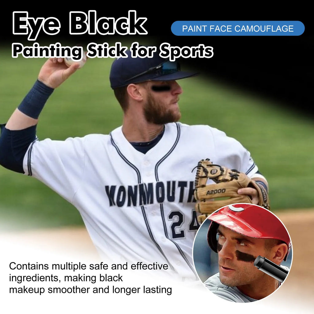 Sports eye black paint stick in black finish with 15g net content for athletic glare reduction.