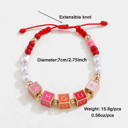 Original design beaded necklace and bracelet set with English letter pendants, perfect for personal expression.
