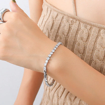 Women's titanium steel zircon bracelet with geometric design and double-safety clasps