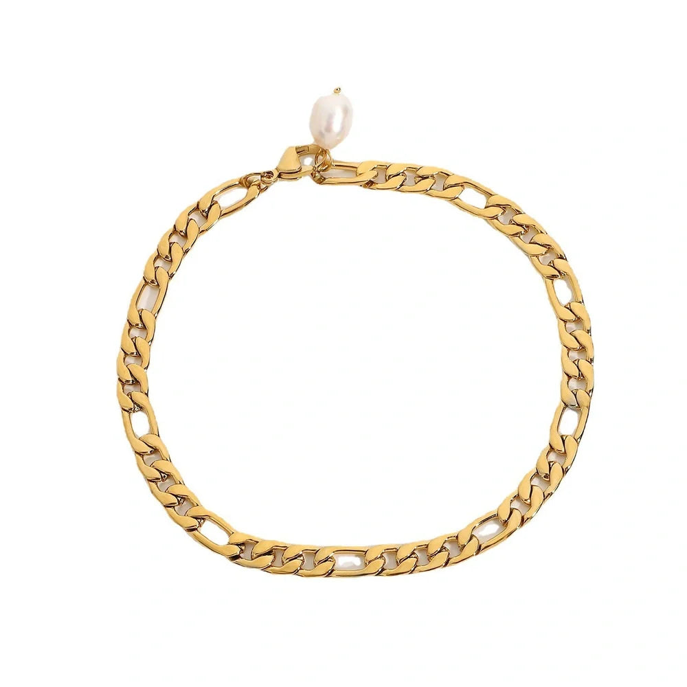 18K gold plated stainless steel anklet with 29.5cm chain and 8.75mm width
