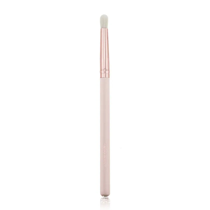 26-piece pink makeup brush set with wooden handles displayed in a PU storage bag