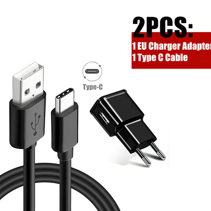 Black 1.2m fast charging Type-C cable with EU adapter, 18W output for quick device power-up