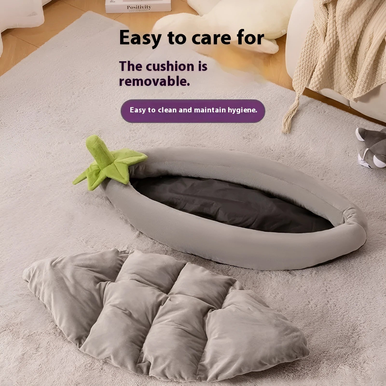 Removable washable cloth pet bed mat shown in brown, available in five different sizes for dogs and cats.