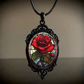 Gothic oval rose necklace for women in black with organic glass pendant and electroplated alloy chain