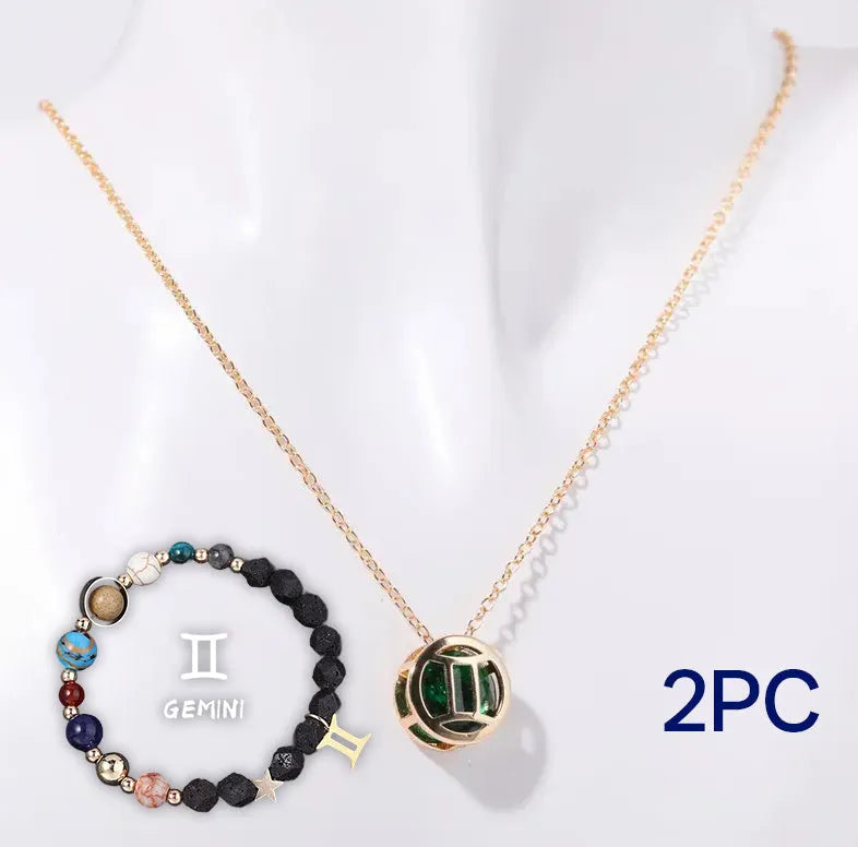 Handmade natural stone beaded necklace and matching bracelet set on a plain background.