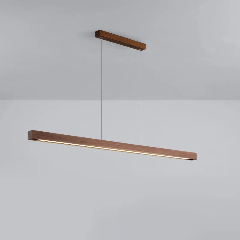 Japanese style solid wood strip lamp chandelier with walnut finish and PVC shade