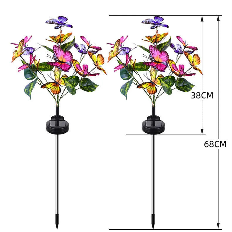 Solar butterfly LED courtyard light as a lawn lamp with IP65 protection, available in four colour options