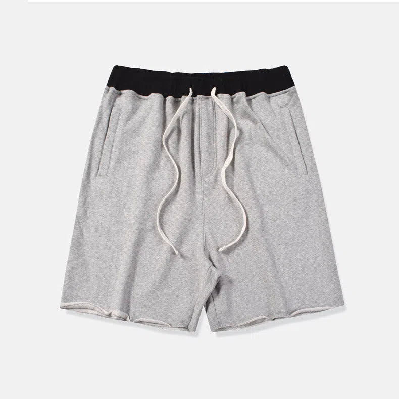 Solid colour cotton loose edge shorts with invisible zipper for women in black gray white