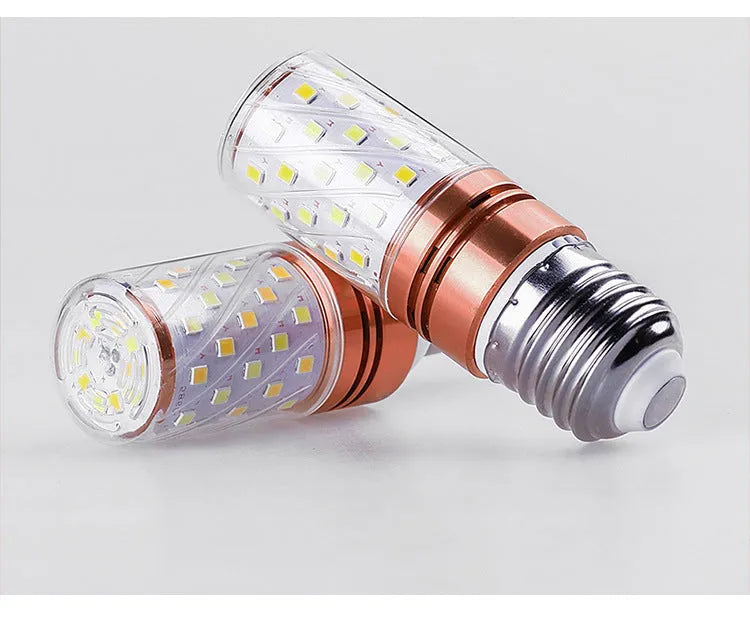 E14 screw base 12W LED corn light bulb showing 60 yellow LED beads.