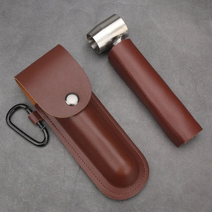 Rugged outdoor auger drill with leather case for camping, bushcraft, and survival gear