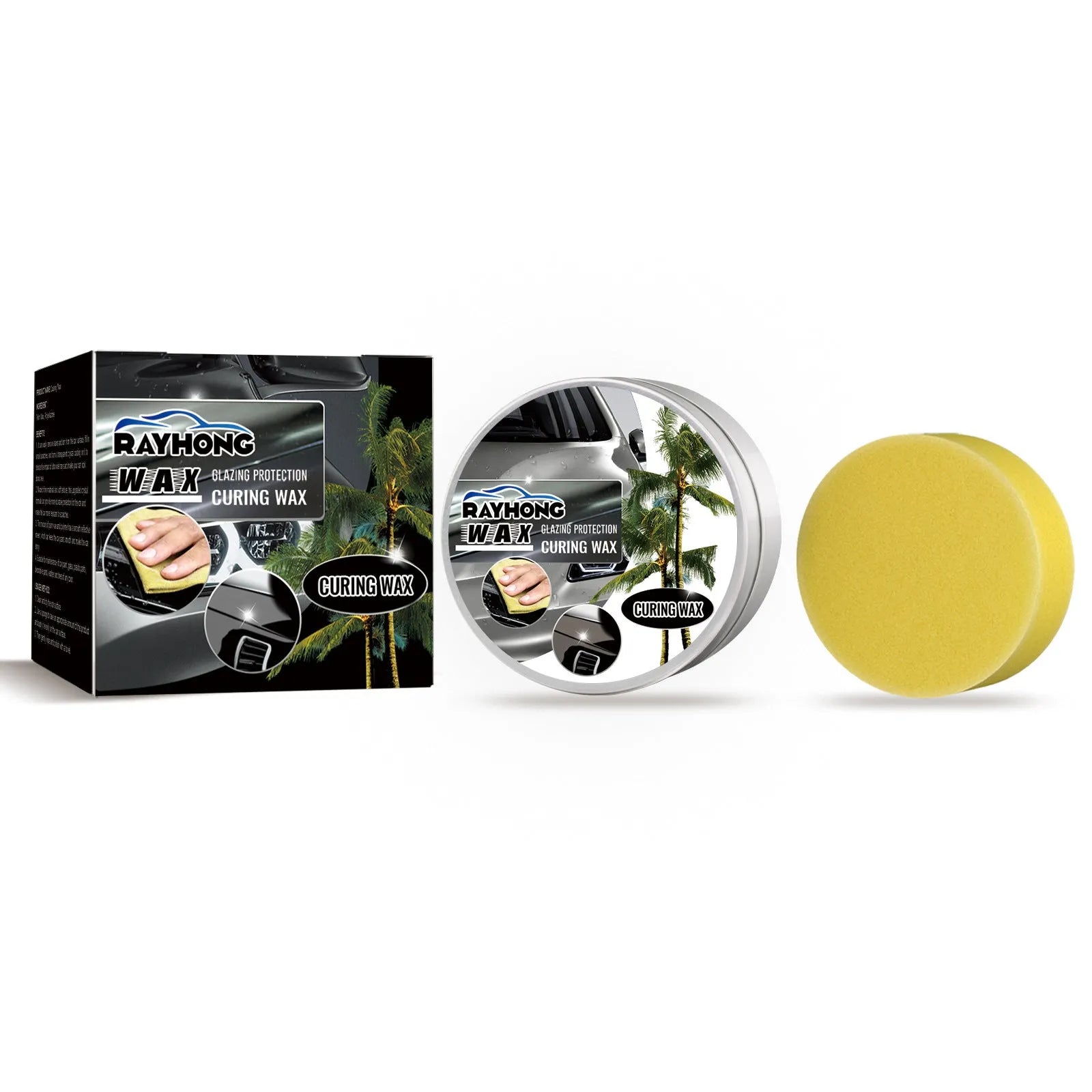 Car coating wax container and application sponge for vehicle paint protection