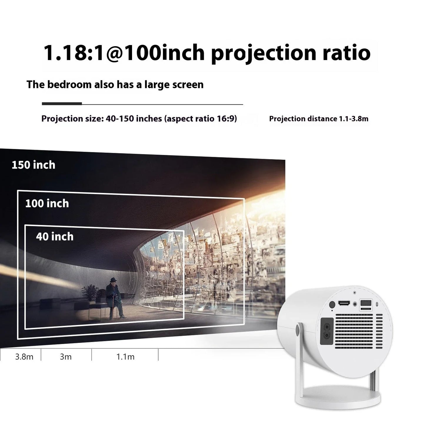 Compact, versatile home theater projector with 180-degree rotation, automatic keystone correction, and wireless connectivity for an immersive entertainment experience.