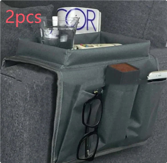 Oxford fabric sofa armrest organizer with multiple pockets for remote controls and magazines