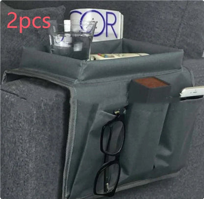 Oxford fabric sofa armrest organizer with multiple pockets for remote controls and magazines