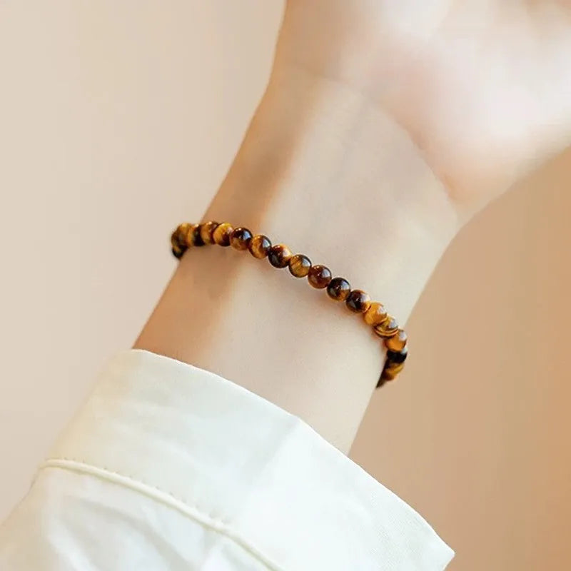 Handmade tigereye gemstone bracelet with geometric design in New Chinese style