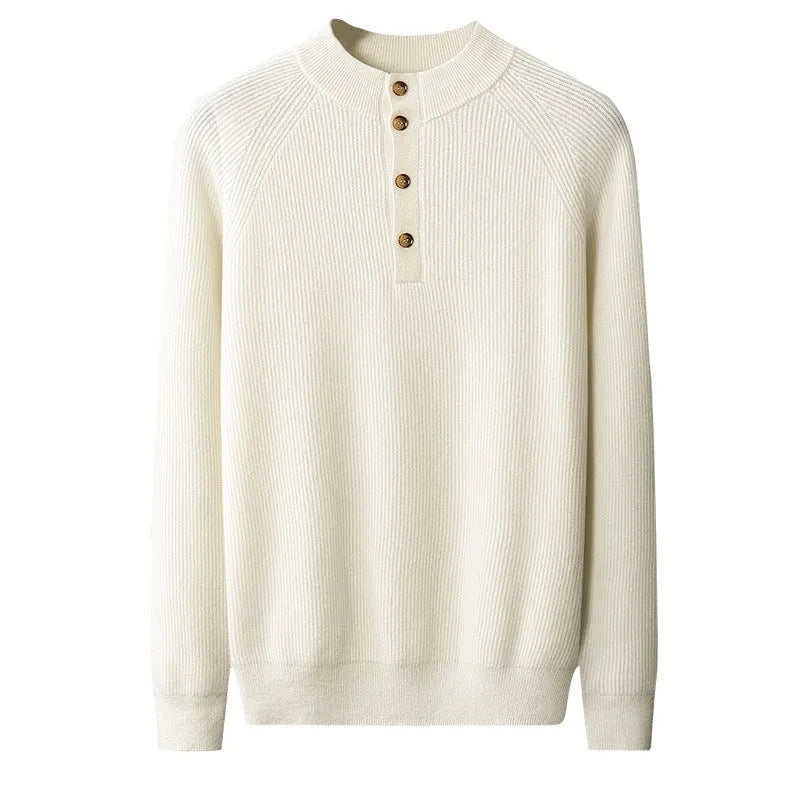 Women's thickened semi-high neck cashmere pullover in white, loose fit, long sleeves, winter style