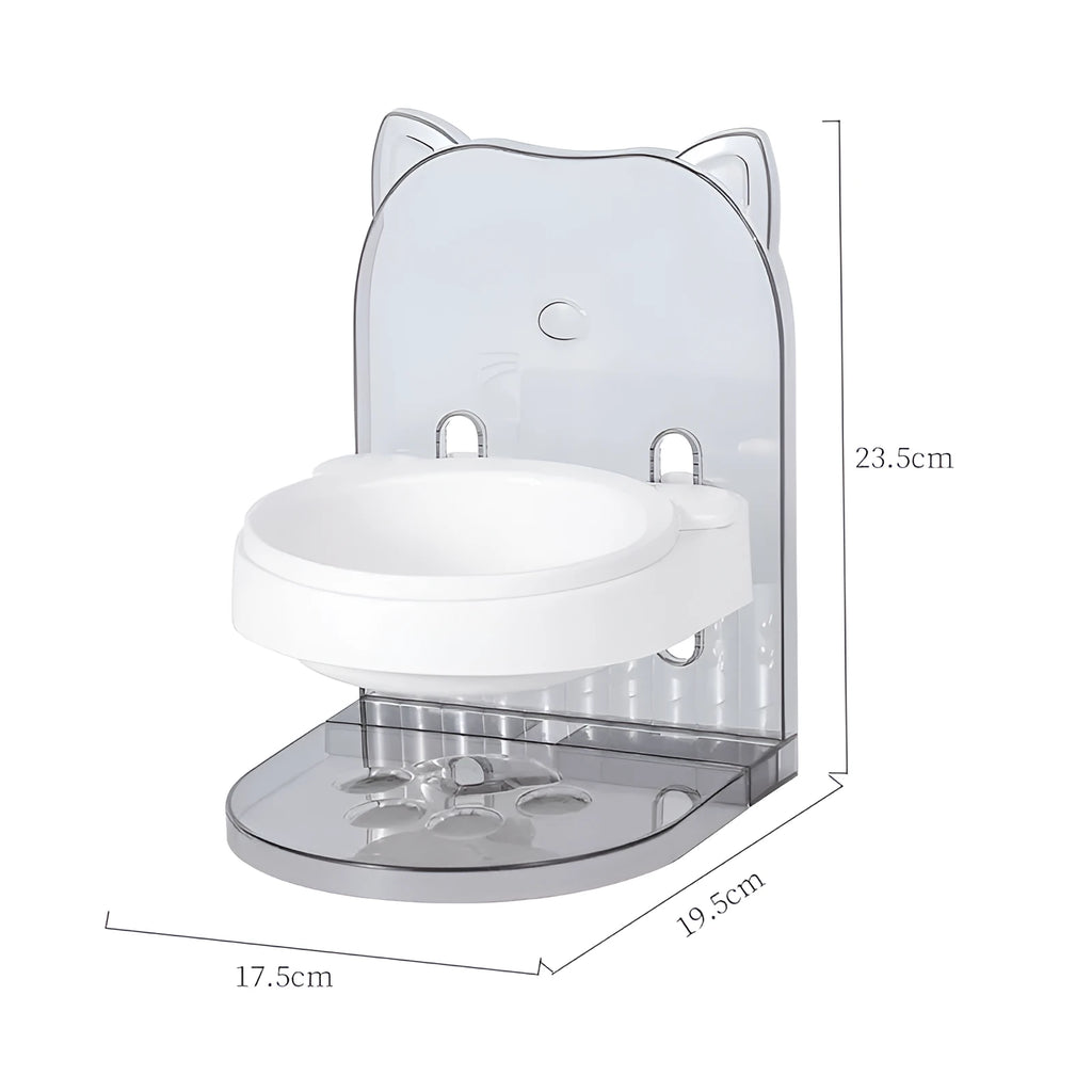 Grey cat feeding bowl with anti-spill cat ears design and adjustable height mechanism