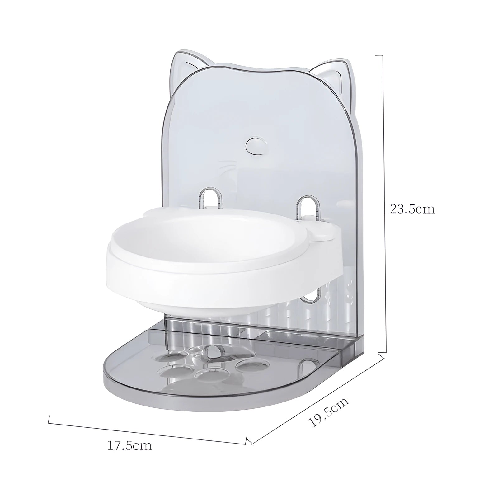 Grey cat feeding bowl with anti-spill cat ears design and adjustable height mechanism