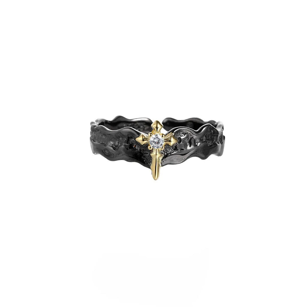 Princess Knight adjustable silver couple ring with electroplated white gold or black gold finish.