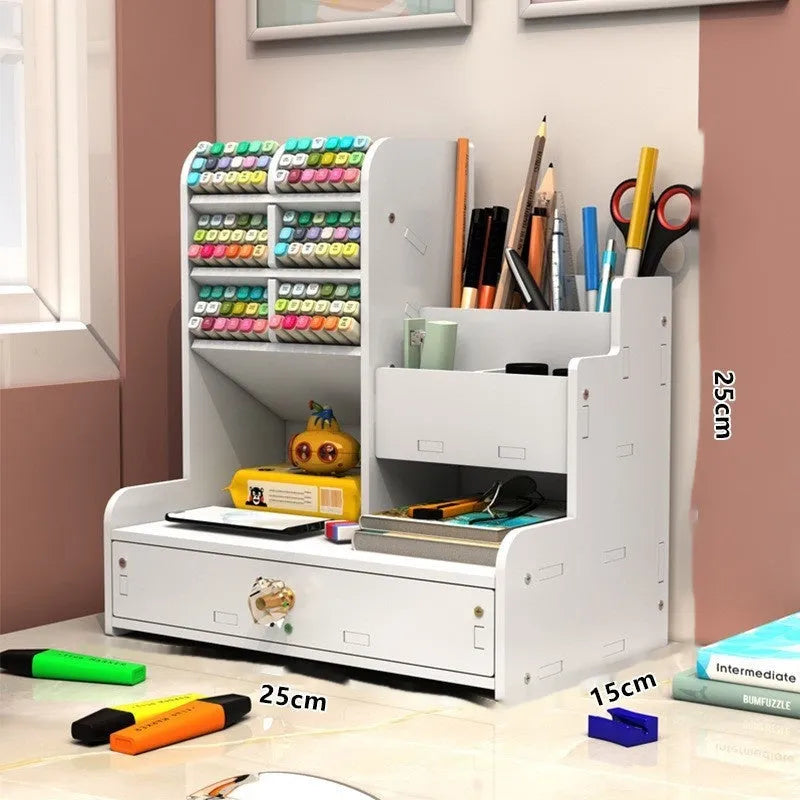 Square white plastic pen holder storage box with 10 individual grid compartments for organisation.
