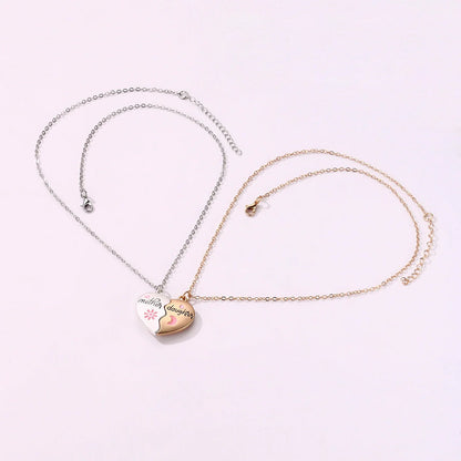 Mother daughter matching heart necklace set with gold plating and magnetic clasp