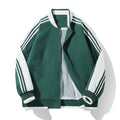 Men's plus size Korean style fitted stand collar long sleeve plain polyester casual jacket in green