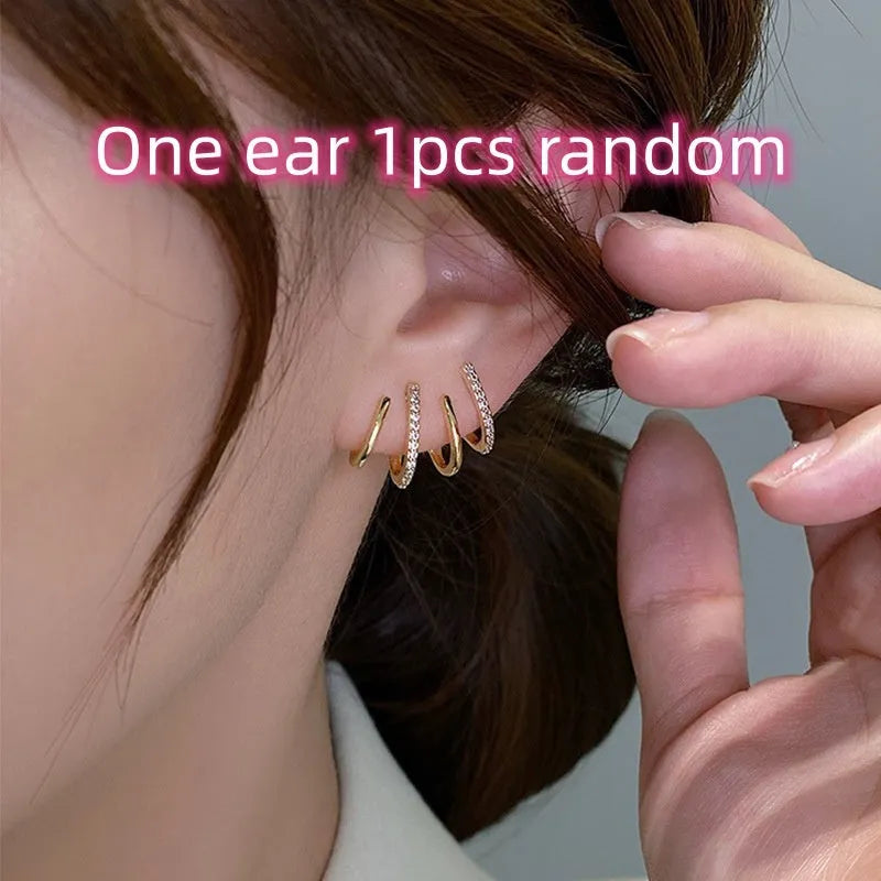 S925 silver needle four-prong zircon inlaid ear studs in gold finish, geometric shape, for women
