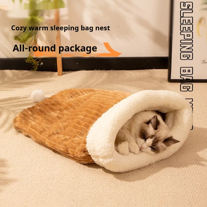 Blue rabbit design flannel cat sleeping bag nest measuring 50 by 40 centimetres.