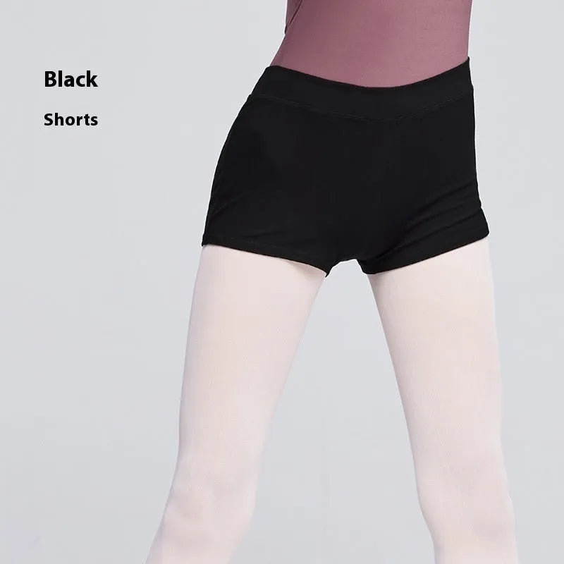 Black cotton women's dance practice trousers laid flat, showing solid colour and simple design.