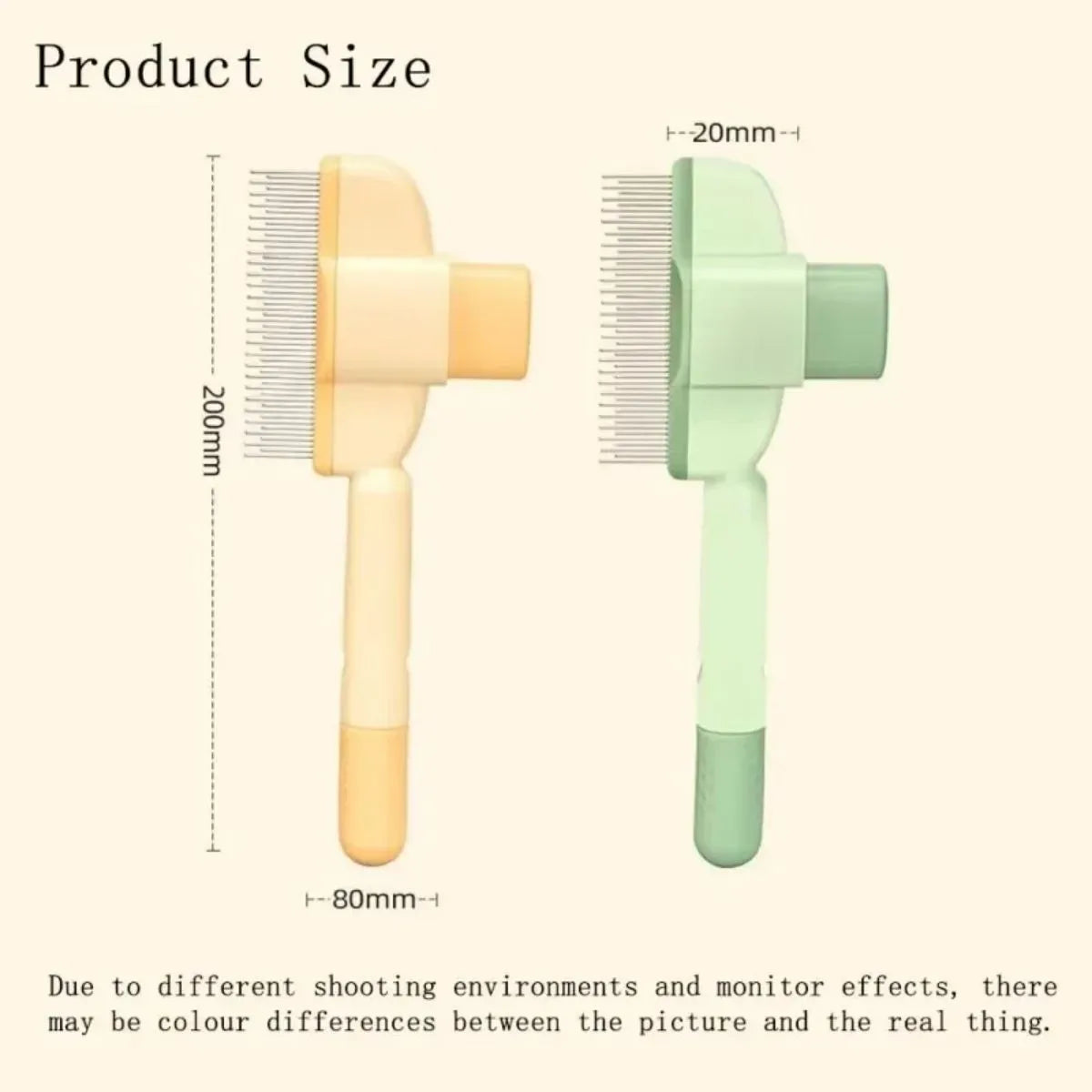 Green and yellow pet grooming brush for dogs with one-click hair removal system