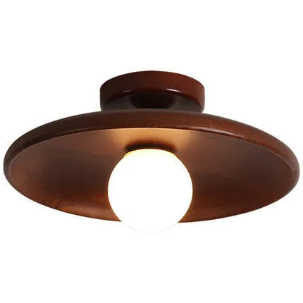 Solid wood ceiling lamp with glass shade in minimalist circular design