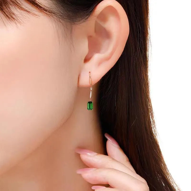 Green square copper earrings for women geometric fashion OL style