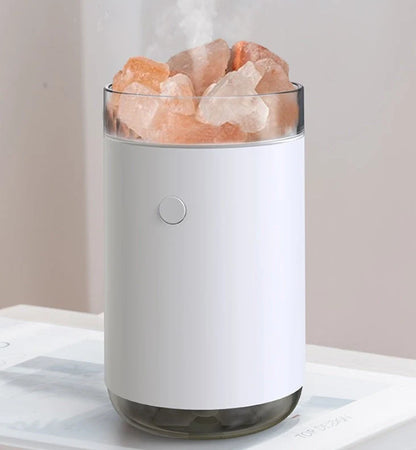 Crystal Salt Stone Air Humidifier with Aromatherapy and LED Lamp on desktop