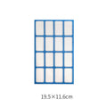Handwritten label stickers showing 16-grid blue, 21-grid, and 24-grid adhesive designs for organisation