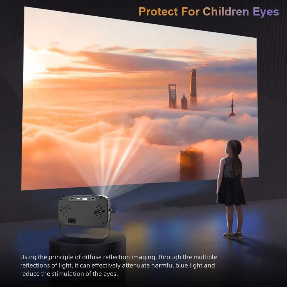 Black HD portable projector with Android software and remote control