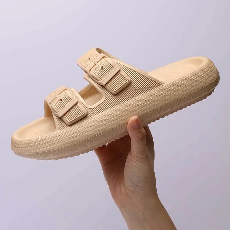 Women's summer platform slippers with soft EVA sole and buckle design