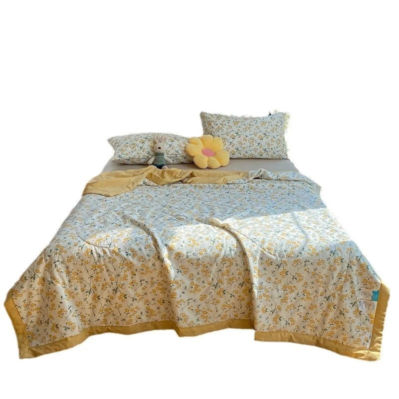 Double-sided cotton summer blanket with vibrant prints and antibacterial protection
