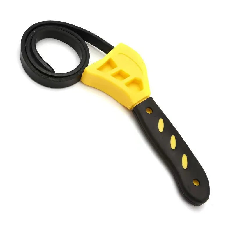 A black adjustable rubber strap wrench set showing 6-inch and 8-inch sizes on a white background.