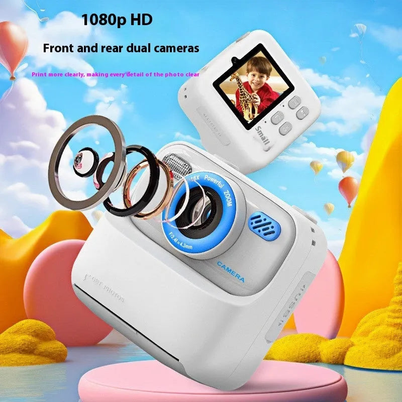 Multi-colour plastic digital camera for students with printing paper rolls and memory card in blue