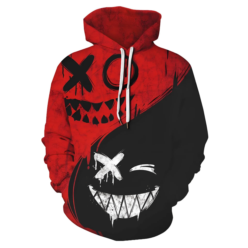 Men's 3D digital printed loose fit hoodie in polyester fibre, pullover style, available in multiple colours and sizes