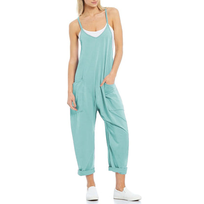 Women's knitted one-piece trousers with pockets and spaghetti straps in various colours