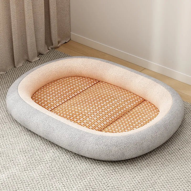 Removable cover pet nest for dogs and cats filled with cotton, shown in dark grey colour.