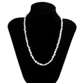 Men's white U-shaped pearl necklace with mother-of-pearl pendant on a pearl chain.