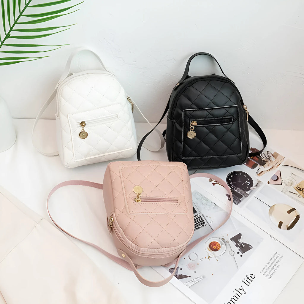 Girls' Korean style embroidery backpack in PU material with hard case construction measuring 16x7x19cm
