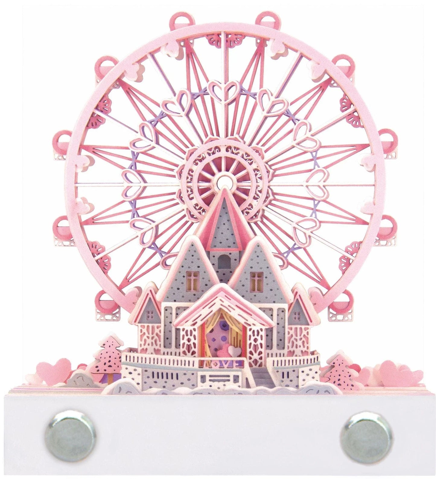 3D dimensional Christmas tree paper carving calendar notepad with various styles, including castle, ferris wheel, piano designs, and panoramic Christmas tree house