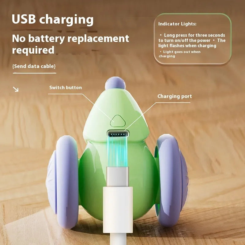 Interactive cat toy electric mouse car in green and white with obstacle avoidance, made of ABS and TPU