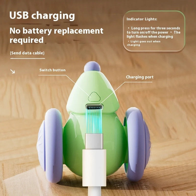 Interactive electric mouse car cat toy in green and white with intelligent obstacle avoidance