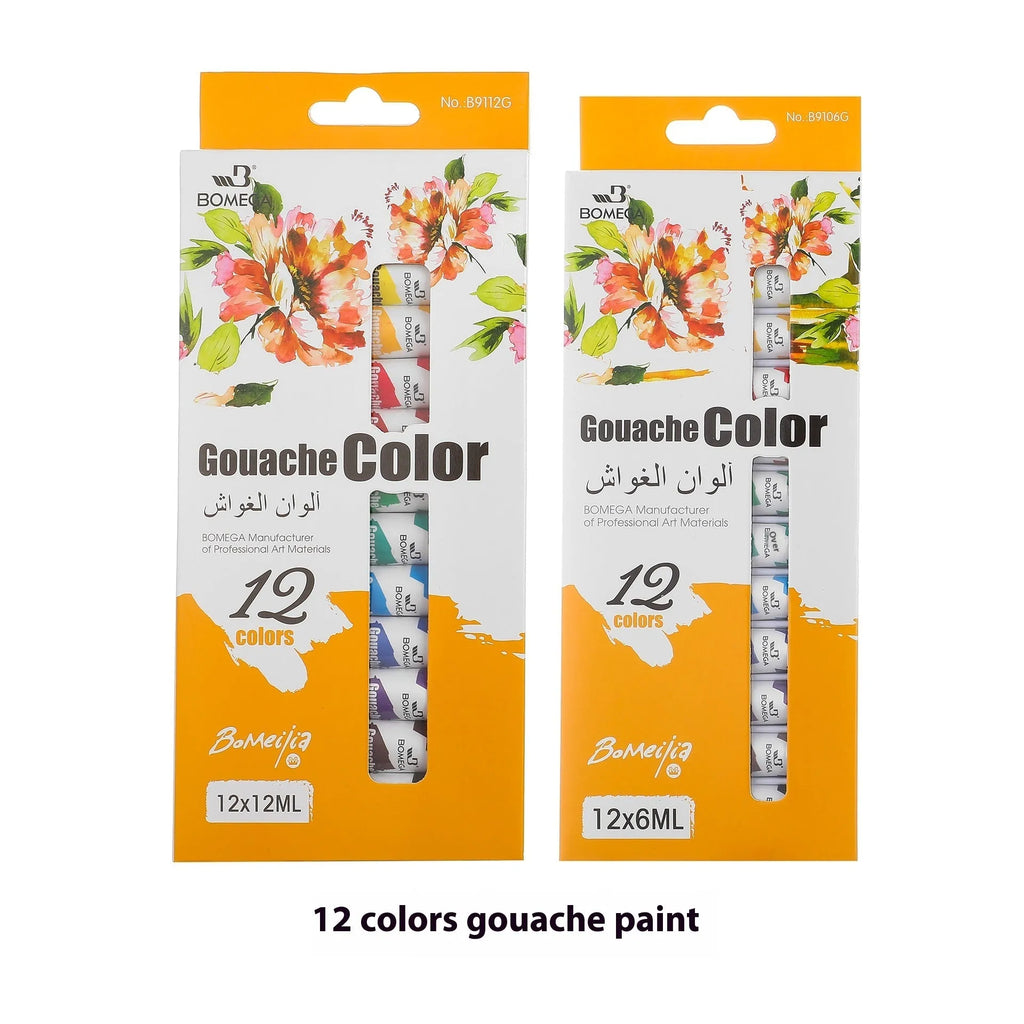 Set of 12-colour paint tubes for acrylic, gouache, watercolour, and oil painting techniques.