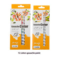 Set of 12-colour paint tubes for acrylic, gouache, watercolour, and oil painting techniques.