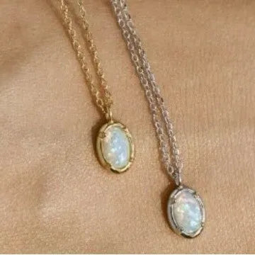 S925 silver oval pendant necklace with jelly opal gemstone in gold or white gold colour plating